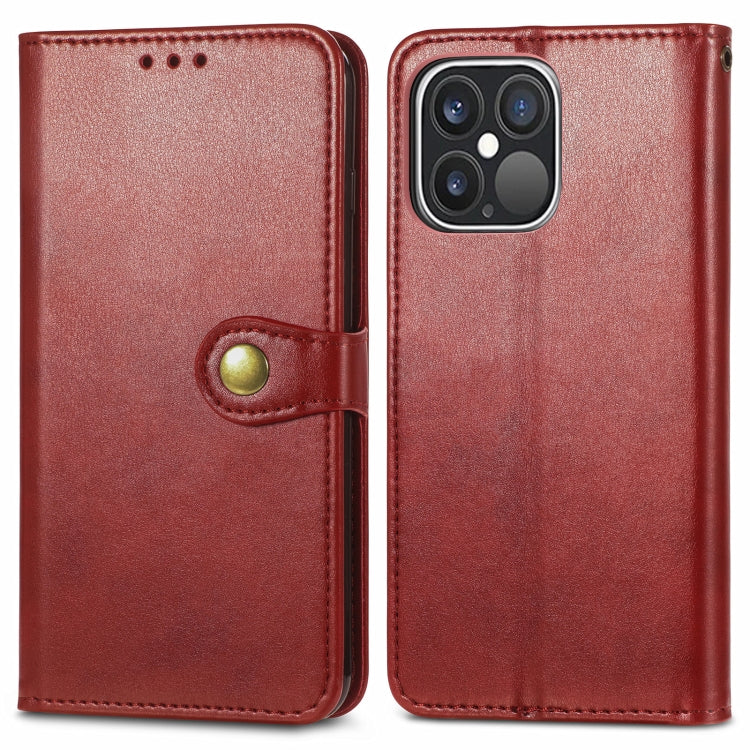 For iPhone 13 Pro Solid Color Leather Buckle Phone Case with Lanyard & Photo Frame & Card Slot & Wallet & Stand Function