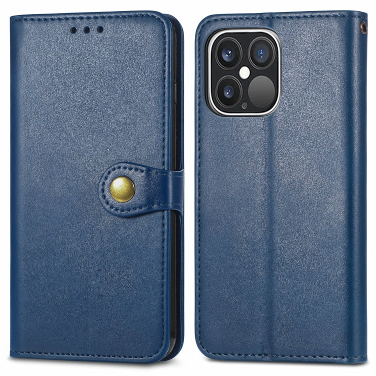 For iPhone 13 Pro Solid Color Leather Buckle Phone Case with Lanyard & Photo Frame & Card Slot & Wallet & Stand Function