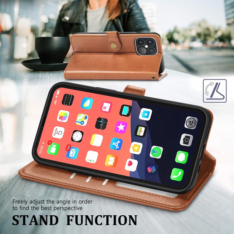 For iPhone 13 Pro Solid Color Leather Buckle Phone Case with Lanyard & Photo Frame & Card Slot & Wallet & Stand Function