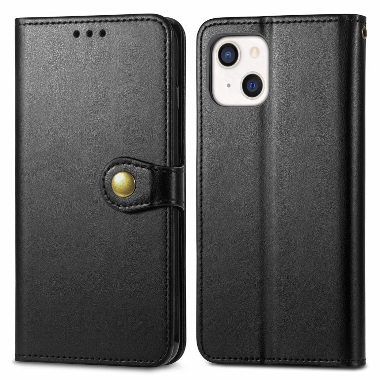 For iPhone 13 Solid Color Leather Buckle Phone Case with Lanyard & Photo Frame & Card Slot & Wallet & Stand Function
