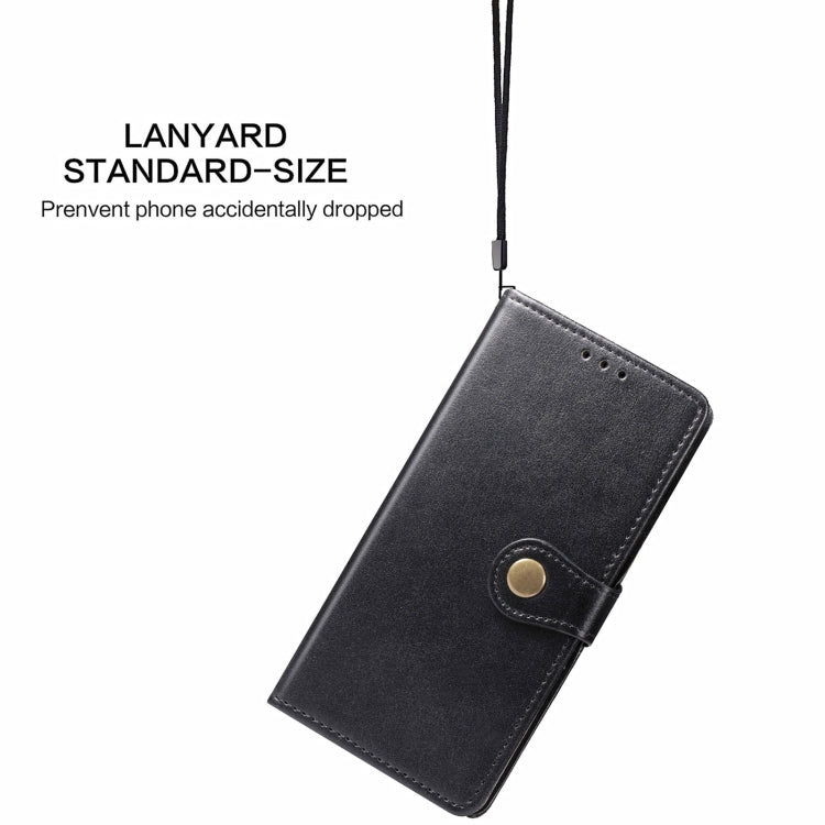 For iPhone 13 Solid Color Leather Buckle Phone Case with Lanyard & Photo Frame & Card Slot & Wallet & Stand Function
