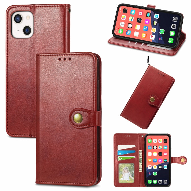 For iPhone 13 Solid Color Leather Buckle Phone Case with Lanyard & Photo Frame & Card Slot & Wallet & Stand Function