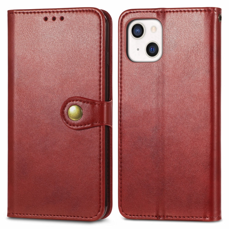 For iPhone 13 Solid Color Leather Buckle Phone Case with Lanyard & Photo Frame & Card Slot & Wallet & Stand Function