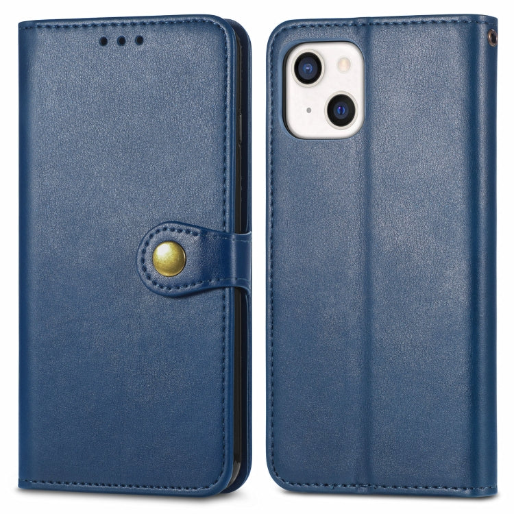 For iPhone 13 Solid Color Leather Buckle Phone Case with Lanyard & Photo Frame & Card Slot & Wallet & Stand Function