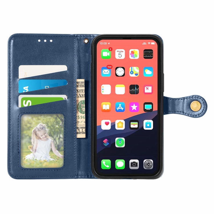 For iPhone 13 Solid Color Leather Buckle Phone Case with Lanyard & Photo Frame & Card Slot & Wallet & Stand Function