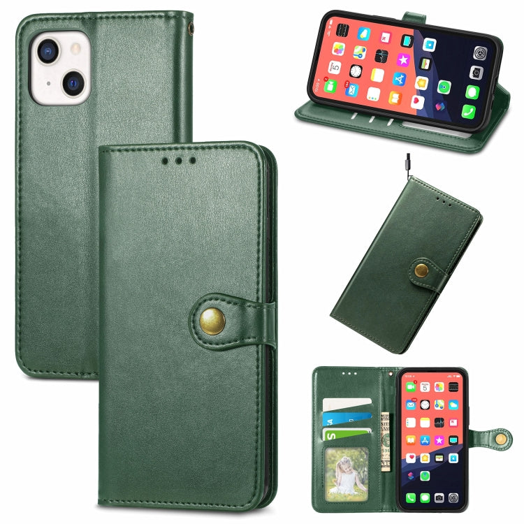 For iPhone 13 Solid Color Leather Buckle Phone Case with Lanyard & Photo Frame & Card Slot & Wallet & Stand Function