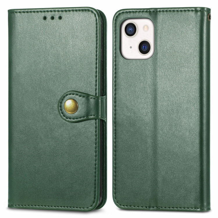 For iPhone 13 Solid Color Leather Buckle Phone Case with Lanyard & Photo Frame & Card Slot & Wallet & Stand Function
