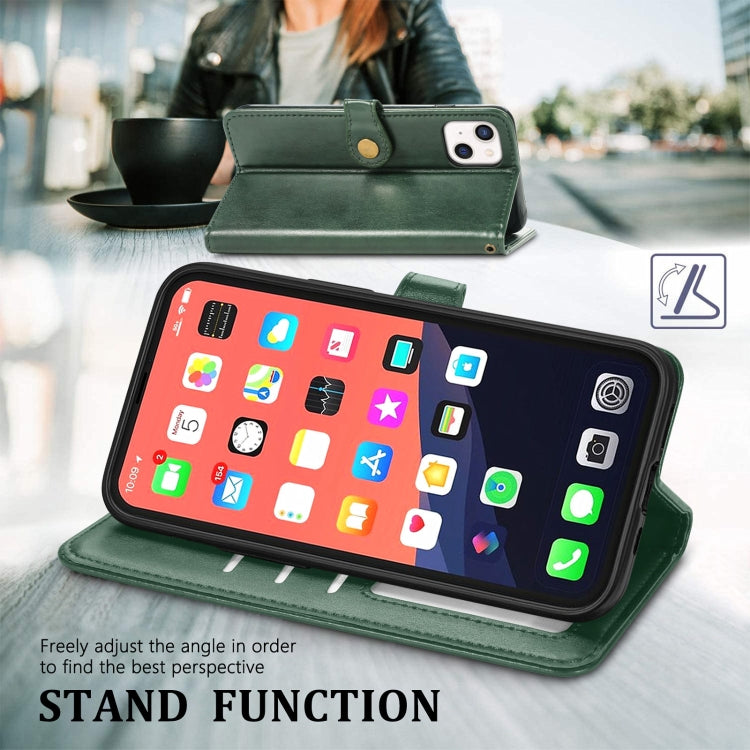 For iPhone 13 Solid Color Leather Buckle Phone Case with Lanyard & Photo Frame & Card Slot & Wallet & Stand Function