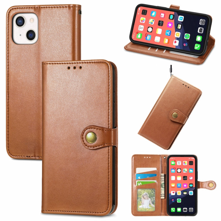 For iPhone 13 Solid Color Leather Buckle Phone Case with Lanyard & Photo Frame & Card Slot & Wallet & Stand Function
