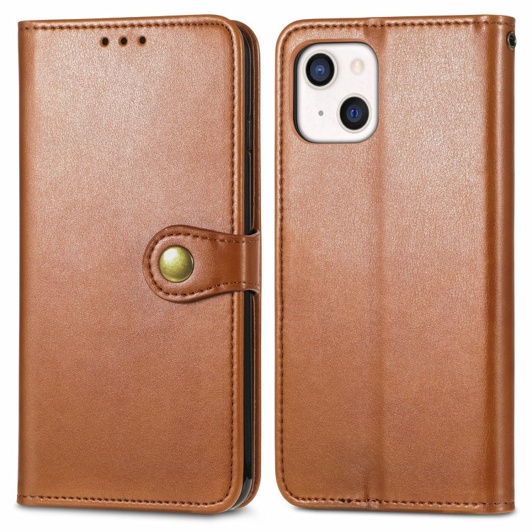 For iPhone 13 Solid Color Leather Buckle Phone Case with Lanyard & Photo Frame & Card Slot & Wallet & Stand Function