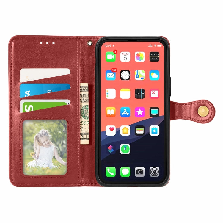 For iPhone 13 mini  Solid Color Leather Buckle Phone Case with Lanyard & Photo Frame & Card Slot & Wallet & Stand Function
