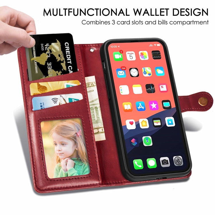 For iPhone 13 mini  Solid Color Leather Buckle Phone Case with Lanyard & Photo Frame & Card Slot & Wallet & Stand Function