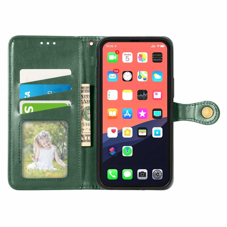 For iPhone 13 mini  Solid Color Leather Buckle Phone Case with Lanyard & Photo Frame & Card Slot & Wallet & Stand Function