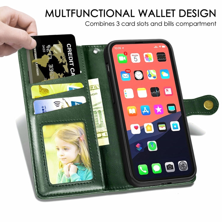 For iPhone 13 mini  Solid Color Leather Buckle Phone Case with Lanyard & Photo Frame & Card Slot & Wallet & Stand Function