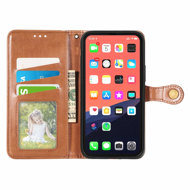 For iPhone 13 mini  Solid Color Leather Buckle Phone Case with Lanyard & Photo Frame & Card Slot & Wallet & Stand Function