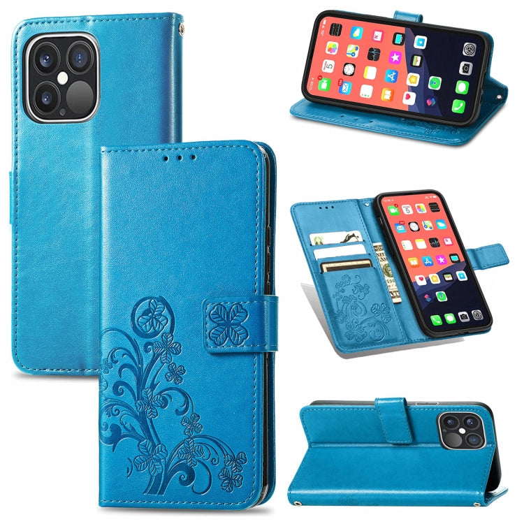 For iPhone 13 Pro Max  Four-leaf Clover Clasp Embossed Buckle Mobile Phone Protection Leather Case with Lanyard & Card Slot & Wallet & Bracket Function