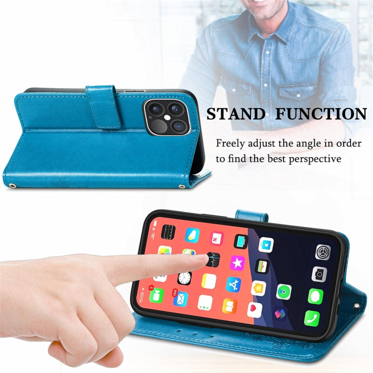 For iPhone 13 Pro Max  Four-leaf Clover Clasp Embossed Buckle Mobile Phone Protection Leather Case with Lanyard & Card Slot & Wallet & Bracket Function