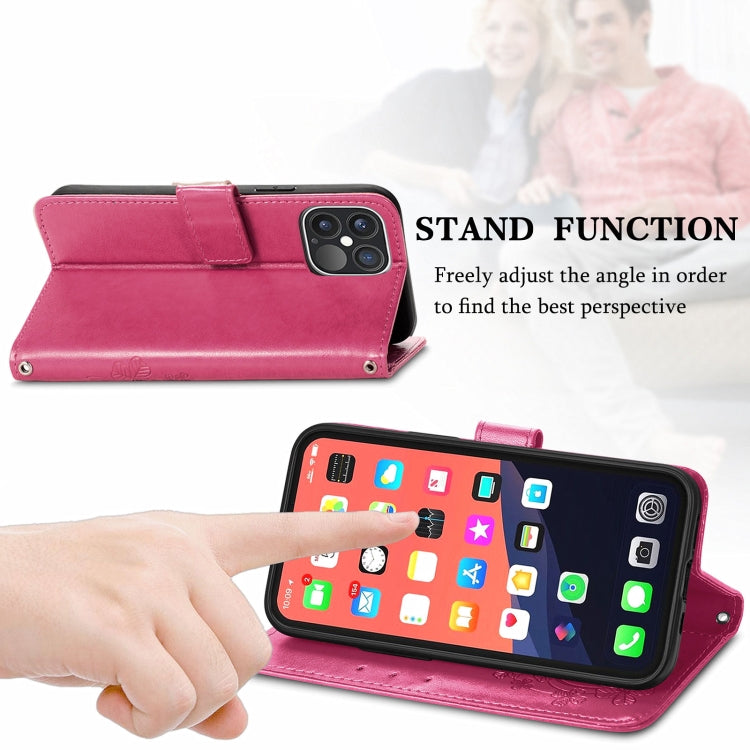 For iPhone 13 Pro Four-leaf Clover Clasp Embossed Buckle Mobile Phone Protection Leather Case with Lanyard & Card Slot & Wallet & Bracket Function