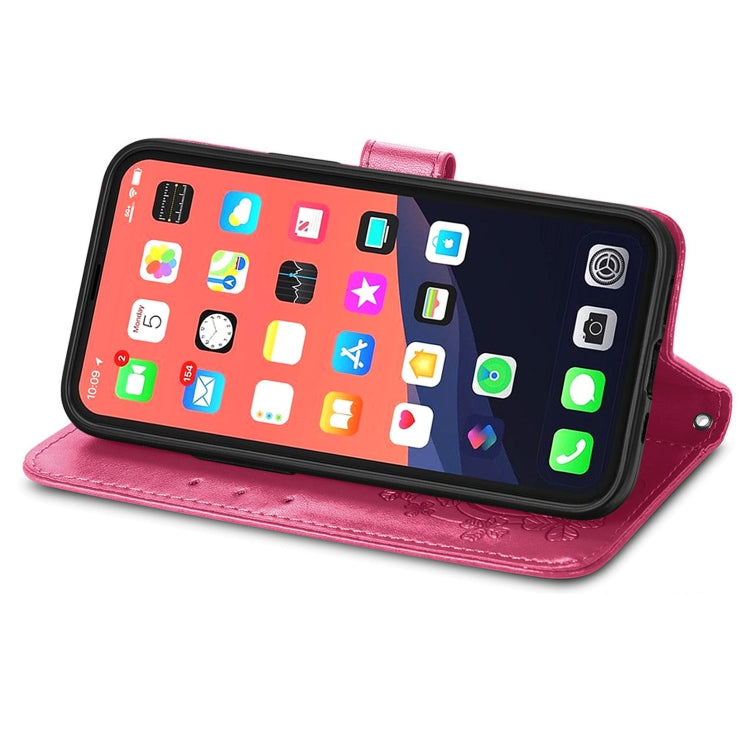 For iPhone 13 mini  Four-leaf Clover Clasp Embossed Buckle Mobile Phone Protection Leather Case with Lanyard & Card Slot & Wallet & Bracket Function