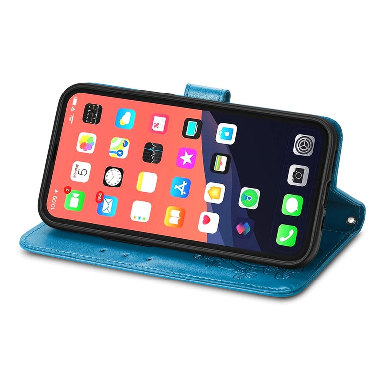 For iPhone 13 mini  Four-leaf Clover Clasp Embossed Buckle Mobile Phone Protection Leather Case with Lanyard & Card Slot & Wallet & Bracket Function