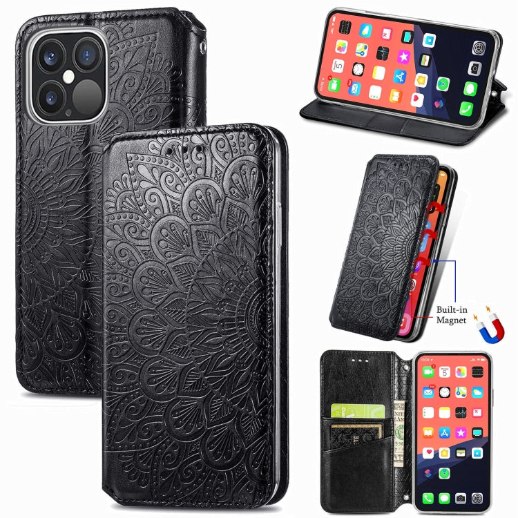 For iPhone 13 Pro Max  Blooming Mandala Embossed Pattern Magnetic Horizontal Flip Leather Case with Holder & Card Slots & Wallet