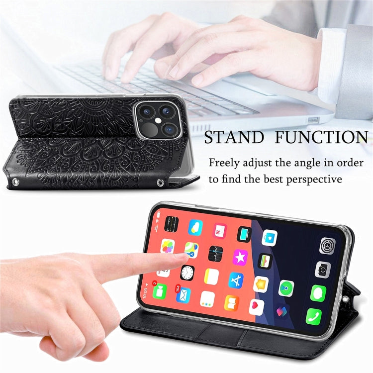 For iPhone 13 Pro Max  Blooming Mandala Embossed Pattern Magnetic Horizontal Flip Leather Case with Holder & Card Slots & Wallet