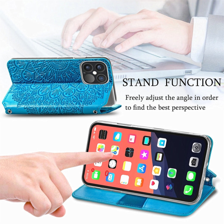 For iPhone 13 Pro Max  Blooming Mandala Embossed Pattern Magnetic Horizontal Flip Leather Case with Holder & Card Slots & Wallet