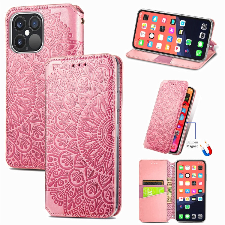 For iPhone 13 Pro Max  Blooming Mandala Embossed Pattern Magnetic Horizontal Flip Leather Case with Holder & Card Slots & Wallet