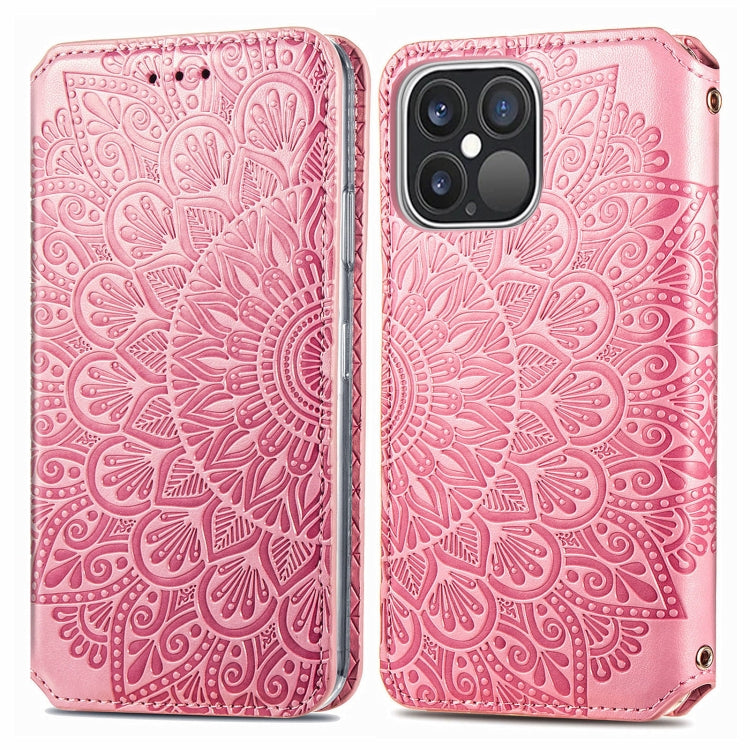 For iPhone 13 Pro Max  Blooming Mandala Embossed Pattern Magnetic Horizontal Flip Leather Case with Holder & Card Slots & Wallet
