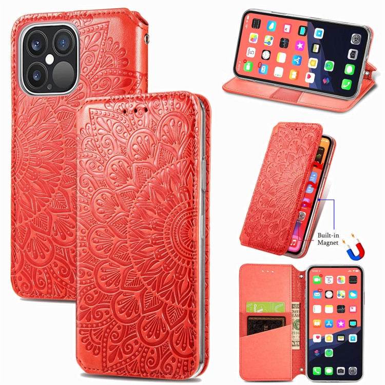 For iPhone 13 Pro Max  Blooming Mandala Embossed Pattern Magnetic Horizontal Flip Leather Case with Holder & Card Slots & Wallet