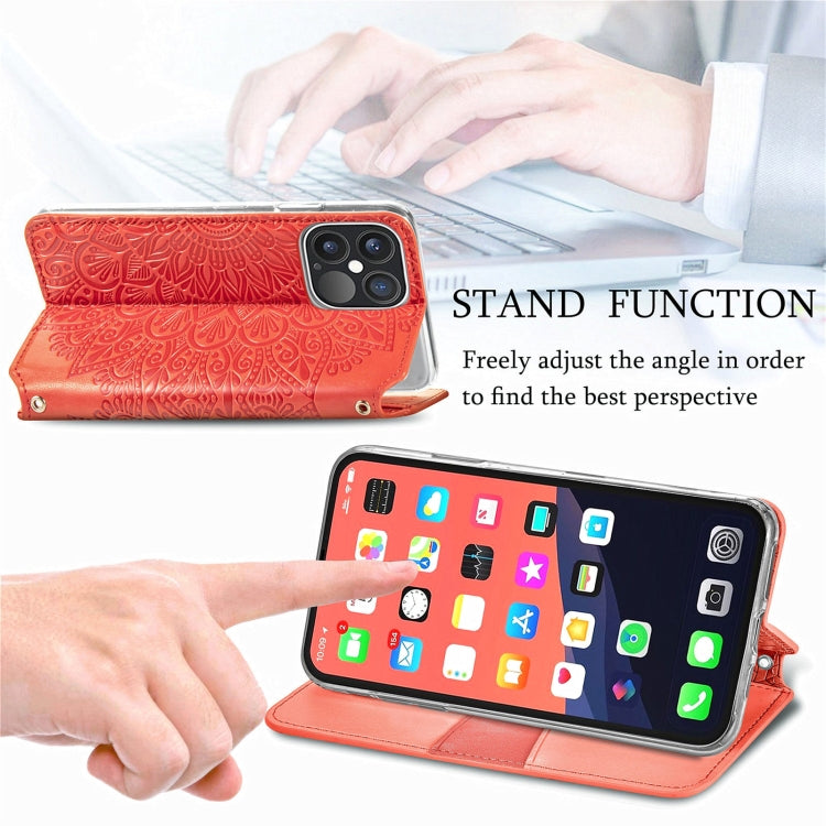 For iPhone 13 Pro Max  Blooming Mandala Embossed Pattern Magnetic Horizontal Flip Leather Case with Holder & Card Slots & Wallet