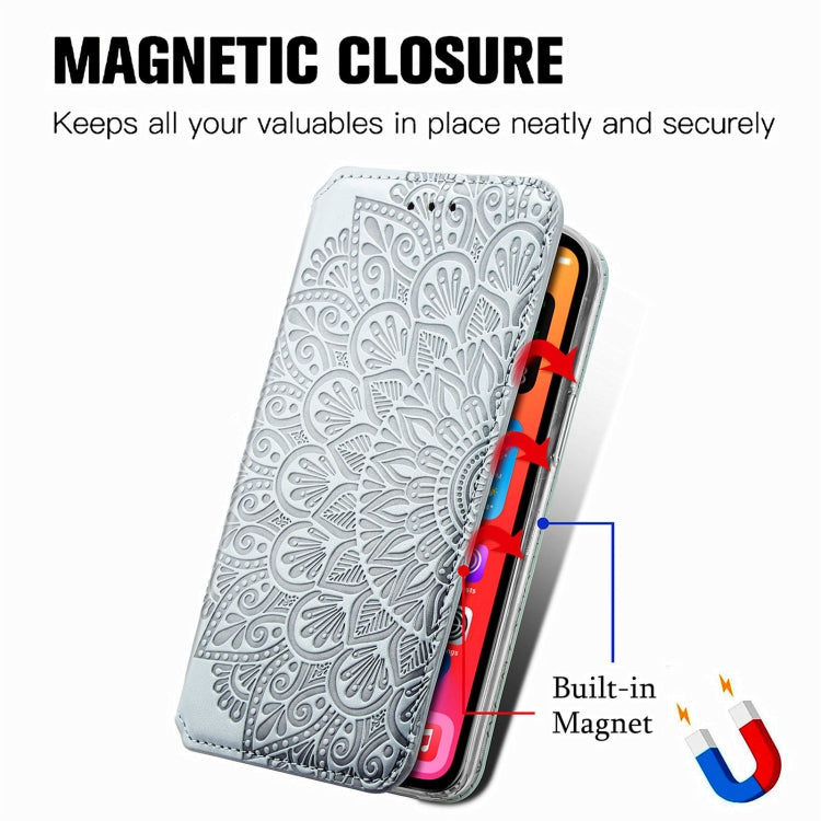 For iPhone 13 Pro Max  Blooming Mandala Embossed Pattern Magnetic Horizontal Flip Leather Case with Holder & Card Slots & Wallet
