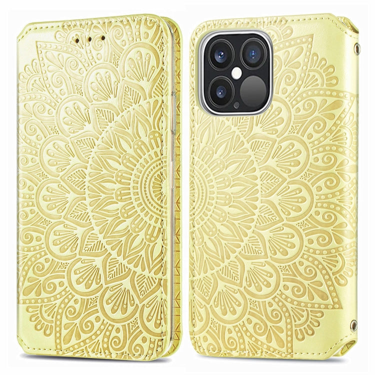 For iPhone 13 Pro Max  Blooming Mandala Embossed Pattern Magnetic Horizontal Flip Leather Case with Holder & Card Slots & Wallet