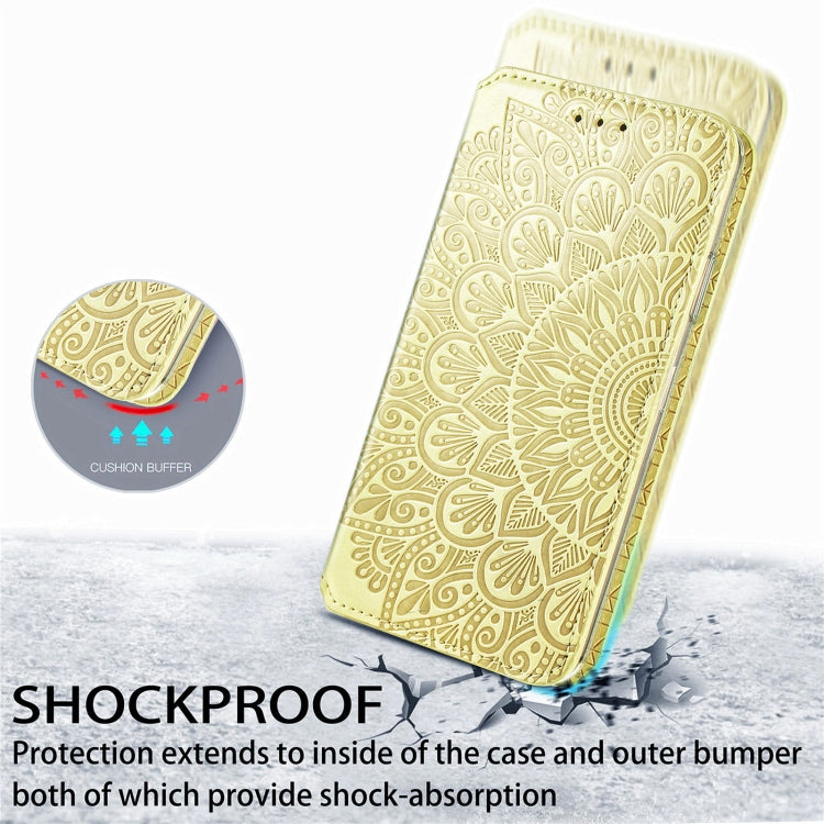 For iPhone 13 Pro Max  Blooming Mandala Embossed Pattern Magnetic Horizontal Flip Leather Case with Holder & Card Slots & Wallet