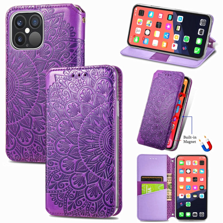 For iPhone 13 Pro Max  Blooming Mandala Embossed Pattern Magnetic Horizontal Flip Leather Case with Holder & Card Slots & Wallet