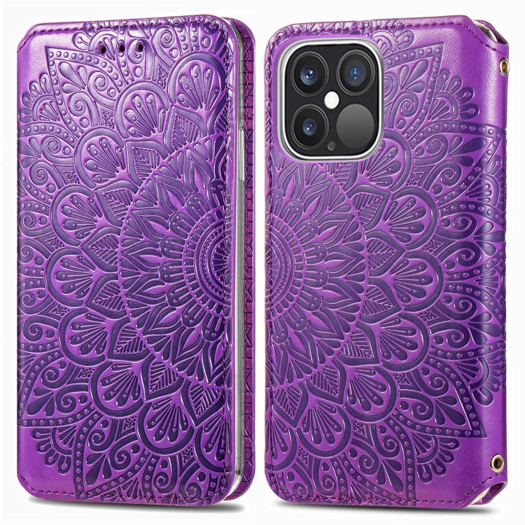 For iPhone 13 Pro Max  Blooming Mandala Embossed Pattern Magnetic Horizontal Flip Leather Case with Holder & Card Slots & Wallet