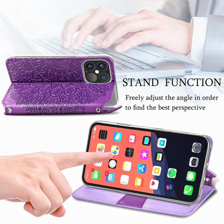 For iPhone 13 Pro Max  Blooming Mandala Embossed Pattern Magnetic Horizontal Flip Leather Case with Holder & Card Slots & Wallet