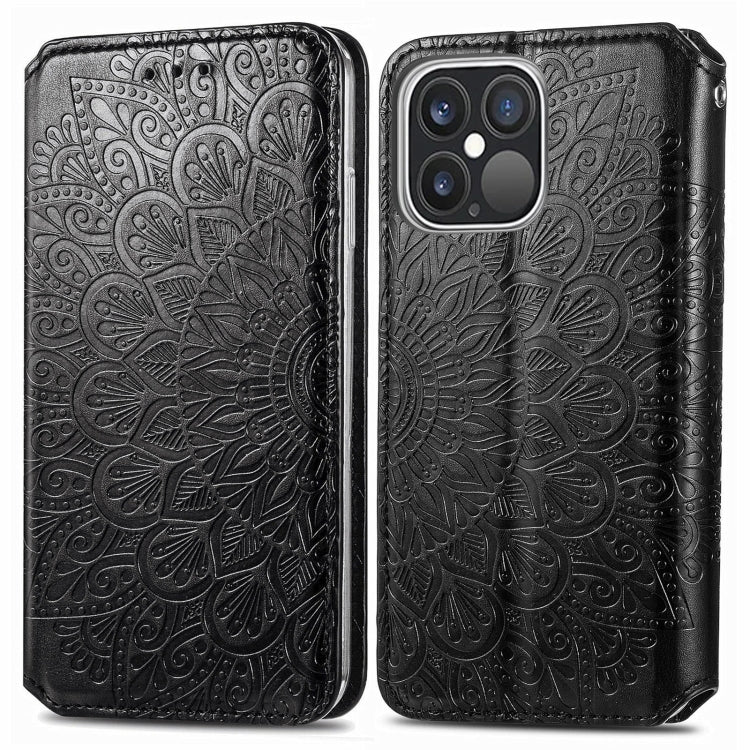 For iPhone 13 Pro Blooming Mandala Embossed Pattern Magnetic Horizontal Flip Leather Case with Holder & Card Slots & Wallet