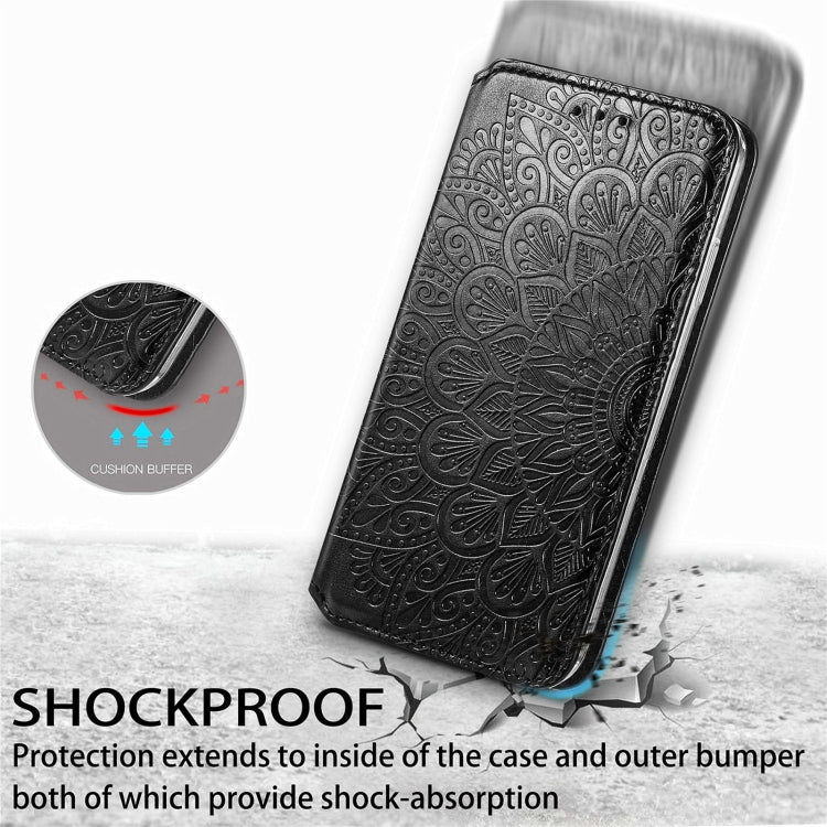For iPhone 13 Pro Blooming Mandala Embossed Pattern Magnetic Horizontal Flip Leather Case with Holder & Card Slots & Wallet