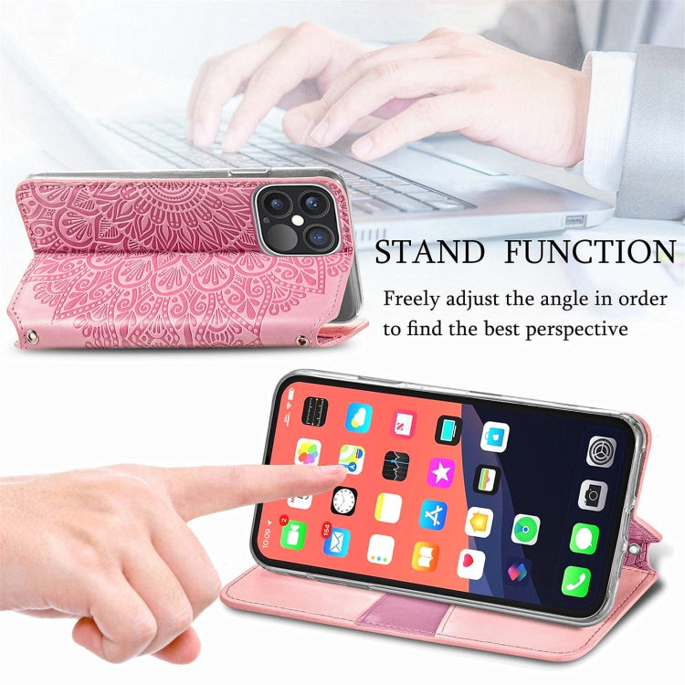 For iPhone 13 Pro Blooming Mandala Embossed Pattern Magnetic Horizontal Flip Leather Case with Holder & Card Slots & Wallet