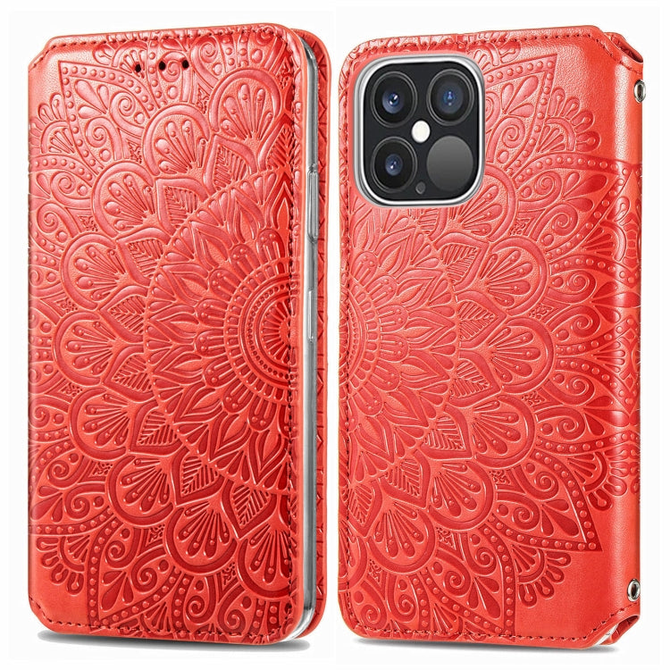 For iPhone 13 Pro Blooming Mandala Embossed Pattern Magnetic Horizontal Flip Leather Case with Holder & Card Slots & Wallet