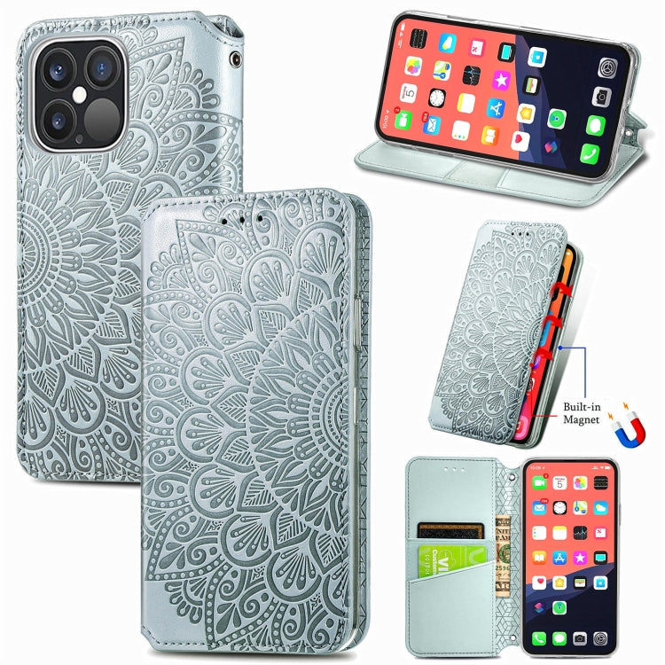 For iPhone 13 Pro Blooming Mandala Embossed Pattern Magnetic Horizontal Flip Leather Case with Holder & Card Slots & Wallet