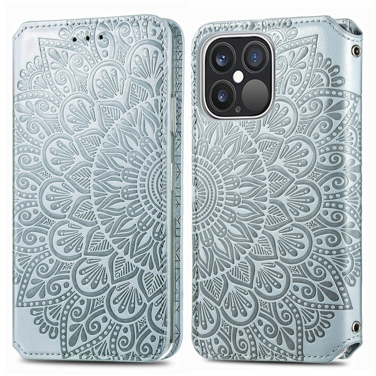 For iPhone 13 Pro Blooming Mandala Embossed Pattern Magnetic Horizontal Flip Leather Case with Holder & Card Slots & Wallet