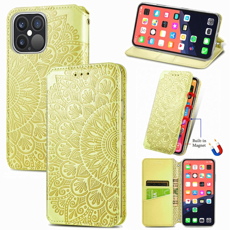 For iPhone 13 Pro Blooming Mandala Embossed Pattern Magnetic Horizontal Flip Leather Case with Holder & Card Slots & Wallet
