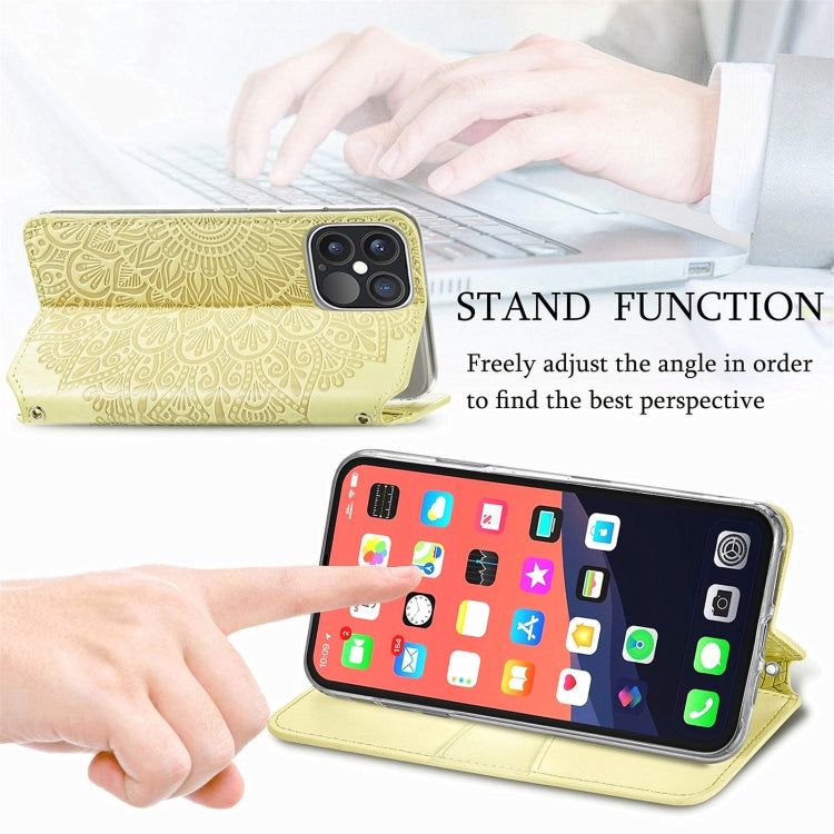 For iPhone 13 Pro Blooming Mandala Embossed Pattern Magnetic Horizontal Flip Leather Case with Holder & Card Slots & Wallet
