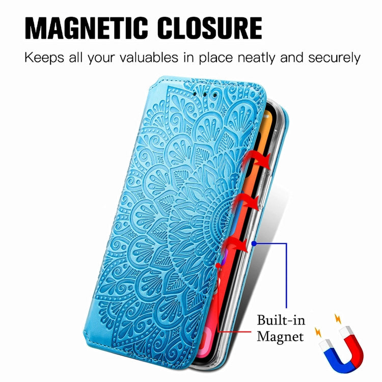 For iPhone 13 mini  Blooming Mandala Embossed Pattern Magnetic Horizontal Flip Leather Case with Holder & Card Slots & Wallet