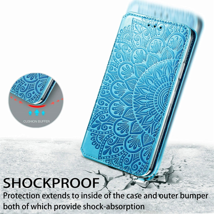 For iPhone 13 mini  Blooming Mandala Embossed Pattern Magnetic Horizontal Flip Leather Case with Holder & Card Slots & Wallet