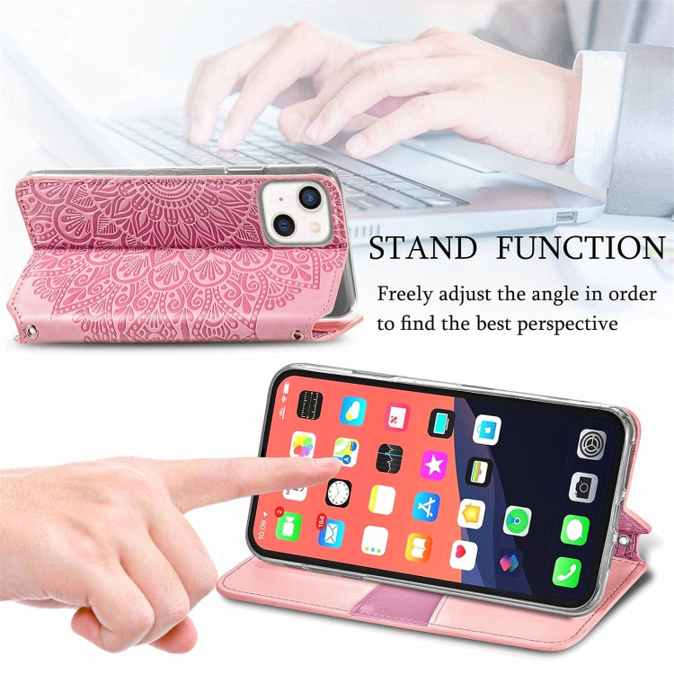 For iPhone 13 mini  Blooming Mandala Embossed Pattern Magnetic Horizontal Flip Leather Case with Holder & Card Slots & Wallet