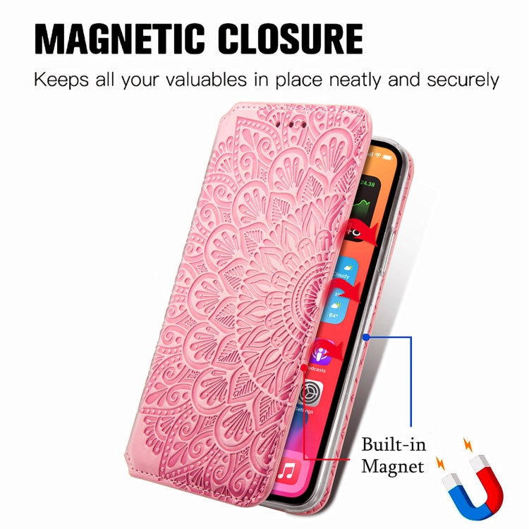 For iPhone 13 mini  Blooming Mandala Embossed Pattern Magnetic Horizontal Flip Leather Case with Holder & Card Slots & Wallet