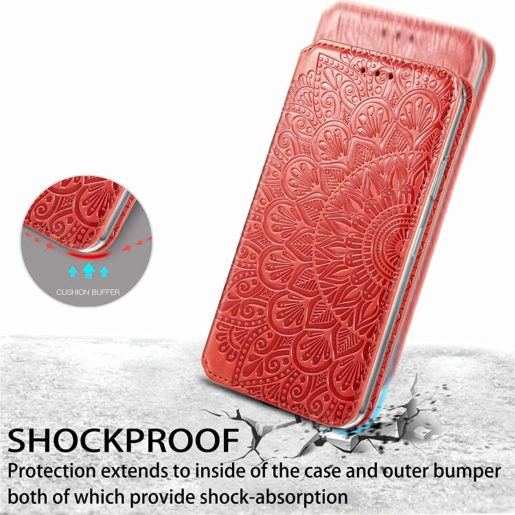 For iPhone 13 mini  Blooming Mandala Embossed Pattern Magnetic Horizontal Flip Leather Case with Holder & Card Slots & Wallet